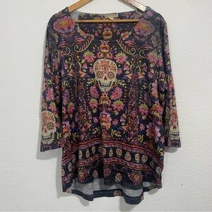 Energie Multicolor Floral Sugar Skull Blouse 1X